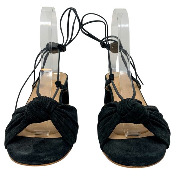 For Love & Lemons x Marais USA Black Suede Knot Wrap Tie Block Heel Sandals - Picture 6 of 12